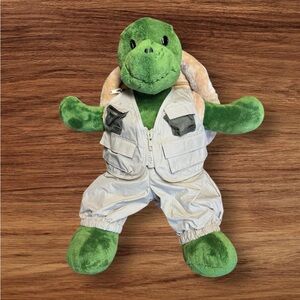 Build-A-Bear Trekkin Turtle with removable shell in Fishing Outfit with fish